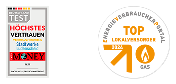 Siegel: vom Energieverbraucherportal zum Top-Lokalversorger Gas ausgezeichnet - laut Deutschlandtest von Focus Money ein Anbieter dem Kunden, "Höchstes Vertrauen" aussprechen